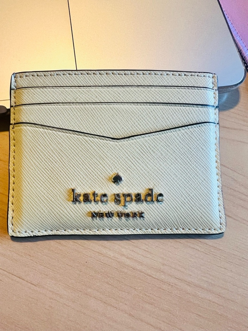 kate spade Light Yellow Leather Card Case with Gold Logo